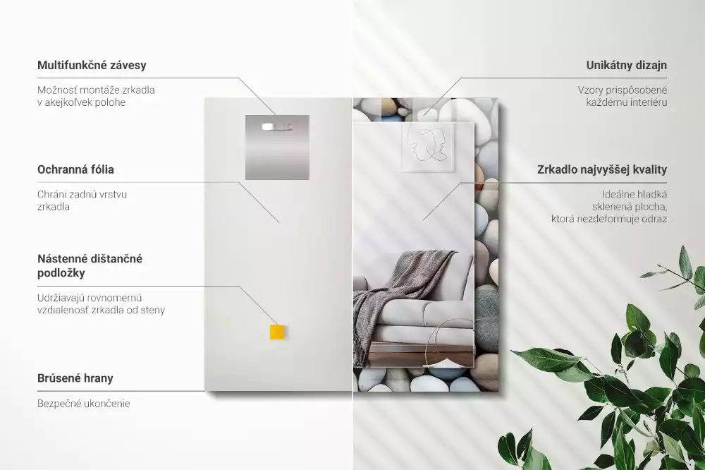 Bedrukte rechthoekige spiegel Gekleurde gladde stenen