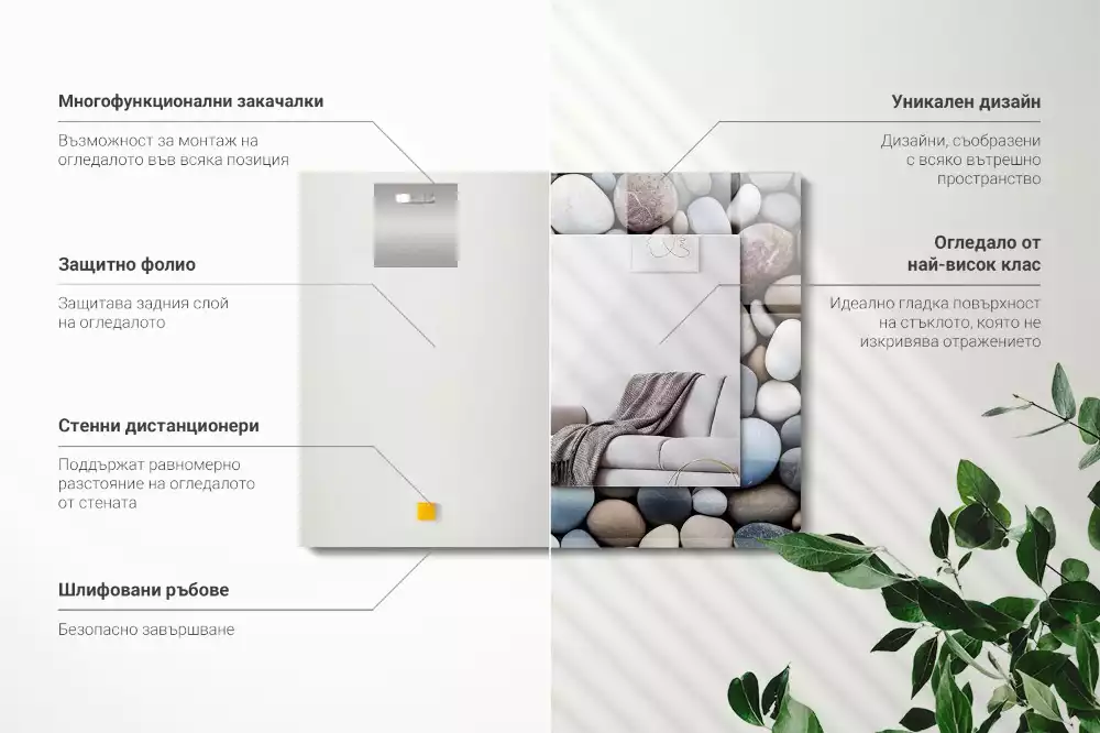 Bedrukte rechthoekige spiegel Gekleurde gladde stenen