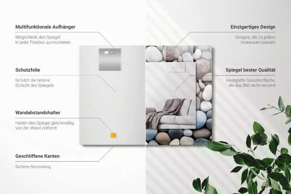 Bedrukte rechthoekige spiegel Gekleurde gladde stenen