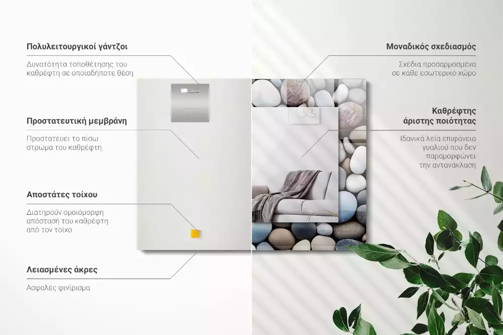 Bedrukte rechthoekige spiegel Gekleurde gladde stenen