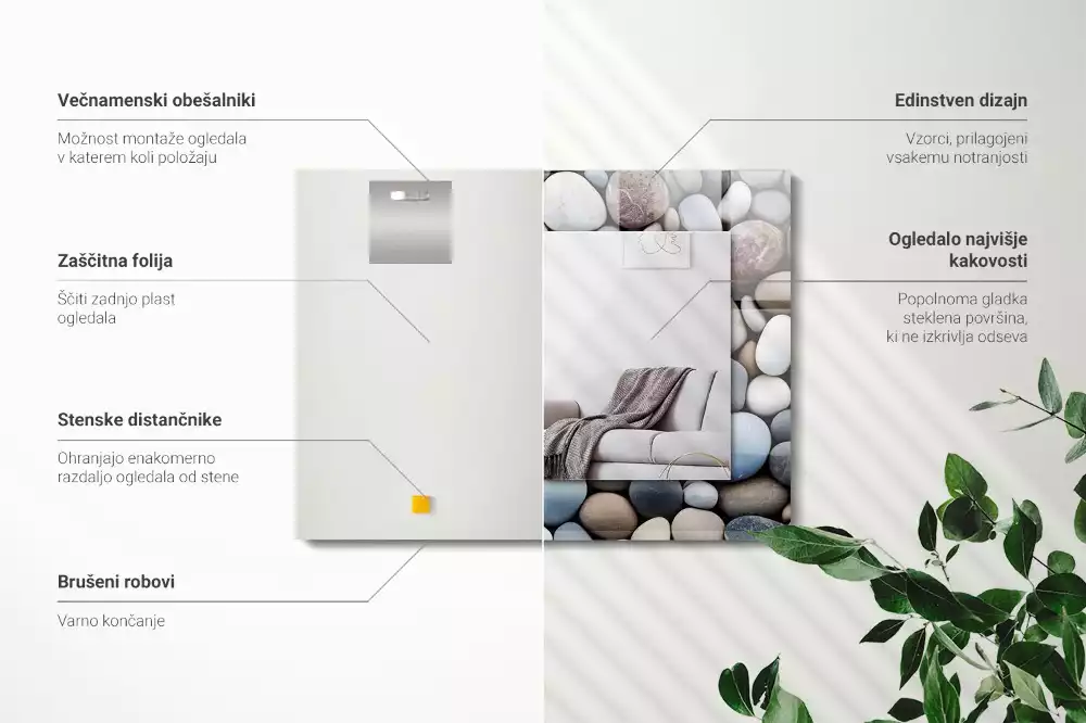 Bedrukte rechthoekige spiegel Gekleurde gladde stenen