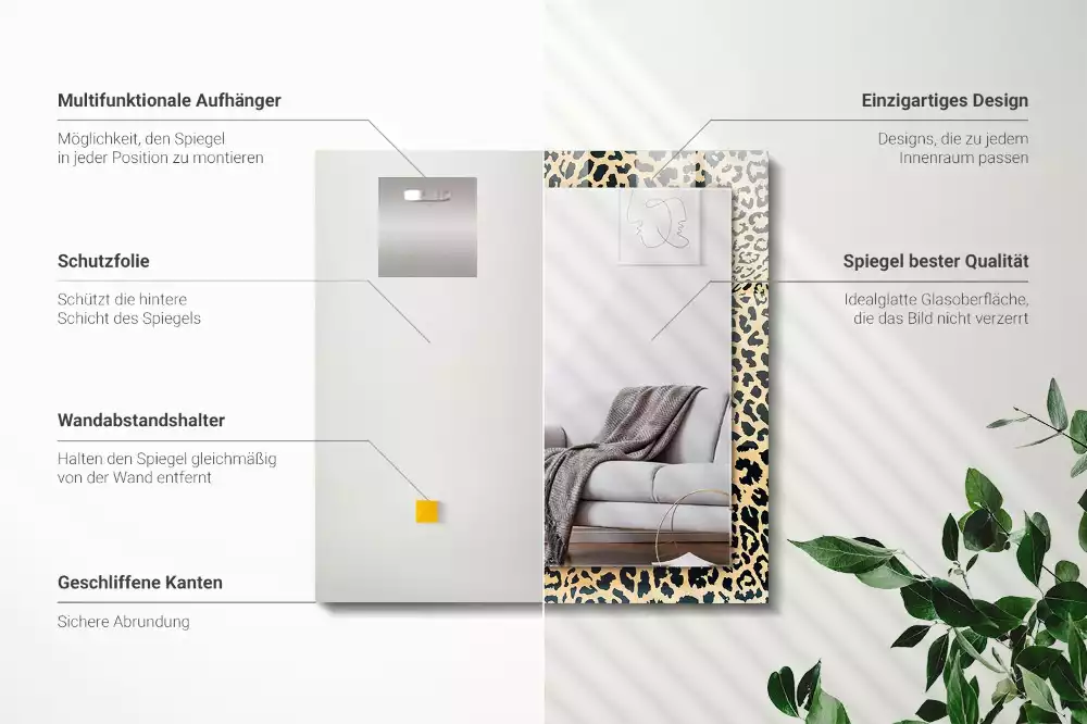 Rechthoekige spiegel met bedrukte lijst Luipaardpanter