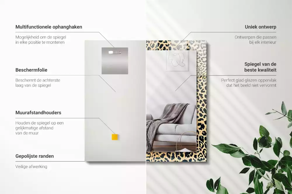 Rechthoekige spiegel met bedrukte lijst Luipaardpanter