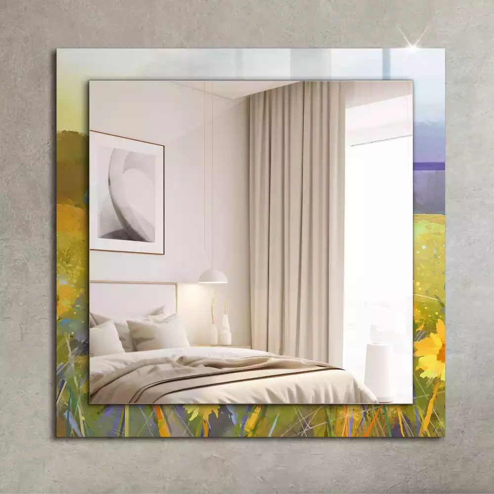 Rechthoekige spiegel met decoratie Zonnebloemveld