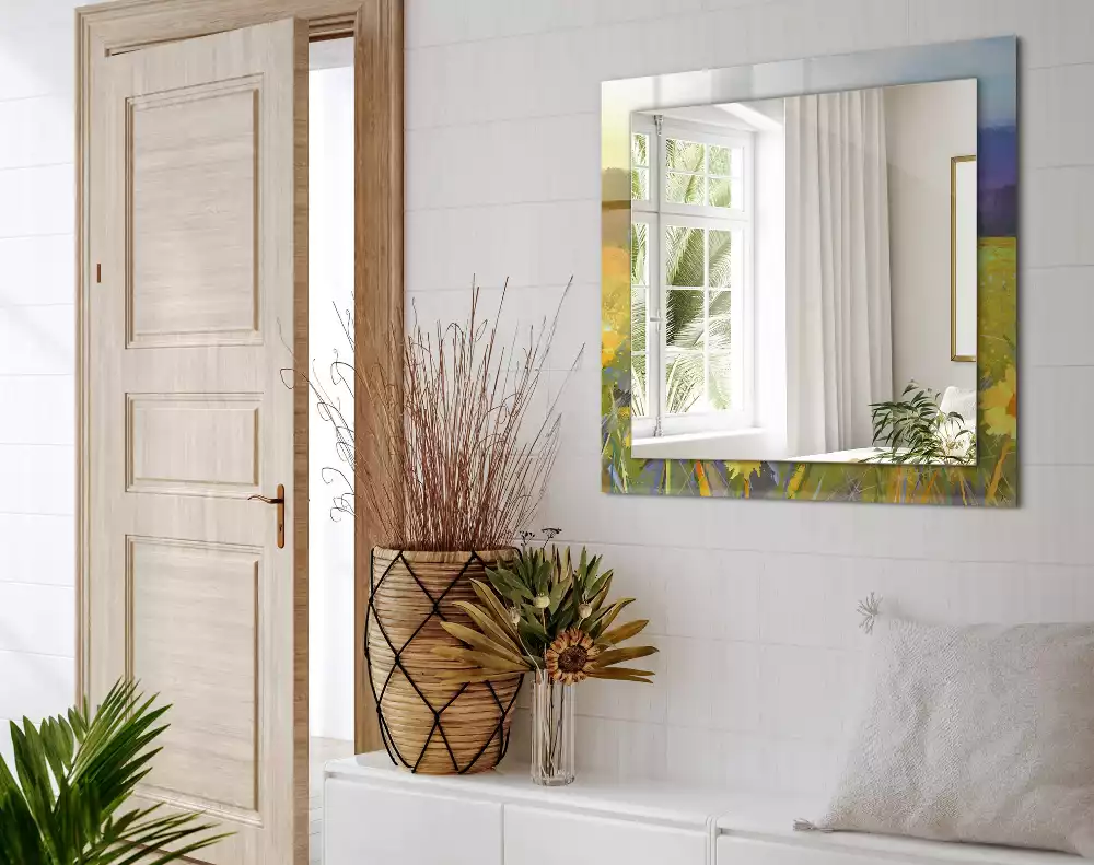 Rechthoekige spiegel met decoratie Zonnebloemveld