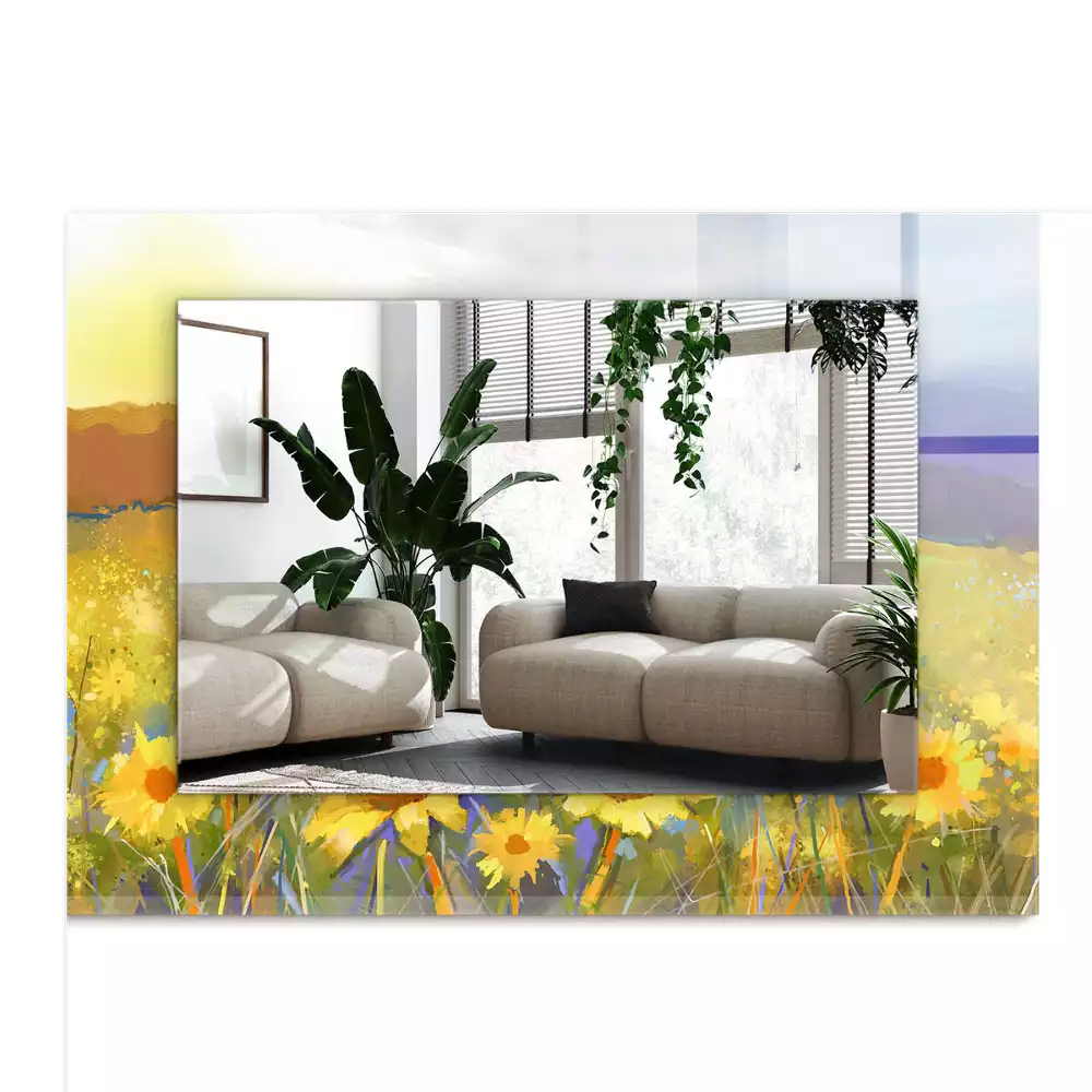 Rechthoekige spiegel met decoratie Zonnebloemveld