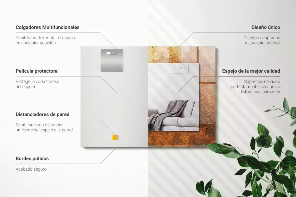 Rechthoekige spiegel lijst met print Modieus roestplaatwerk