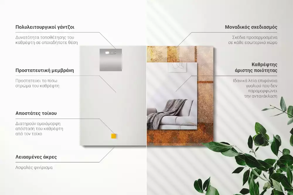 Rechthoekige spiegel lijst met print Modieus roestplaatwerk