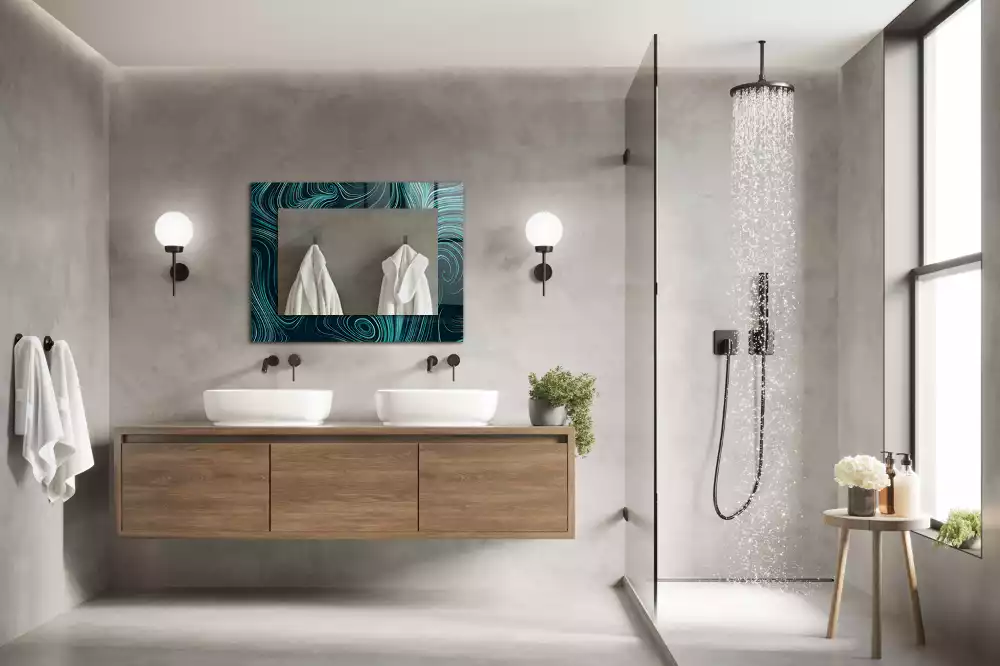 Rechthoekige spiegel met bedrukte lijst Abstracte lijnpatronen