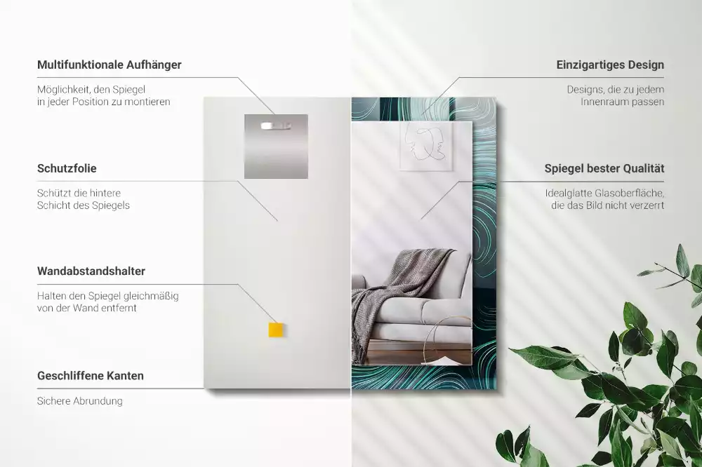 Rechthoekige spiegel met bedrukte lijst Abstracte lijnpatronen