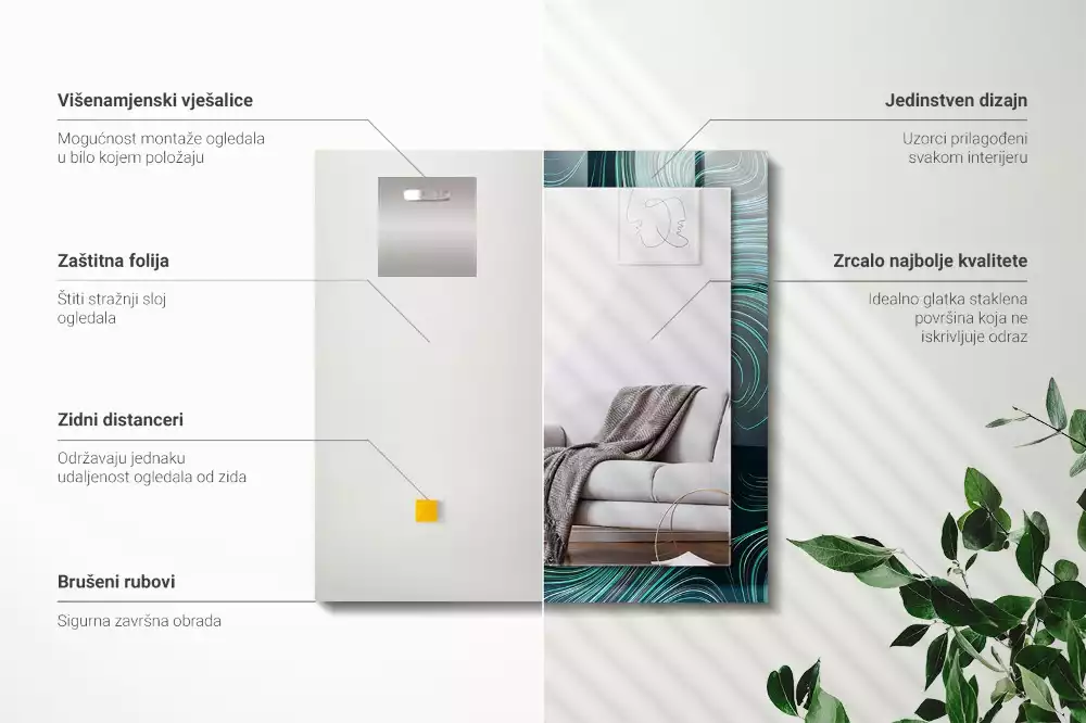 Rechthoekige spiegel met bedrukte lijst Abstracte lijnpatronen