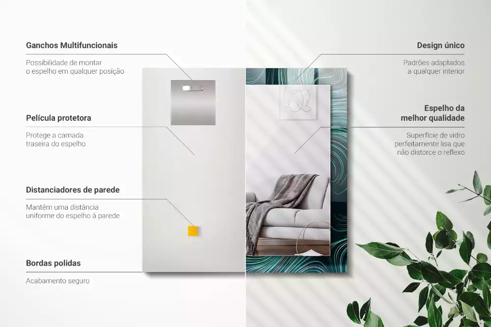 Rechthoekige spiegel met bedrukte lijst Abstracte lijnpatronen