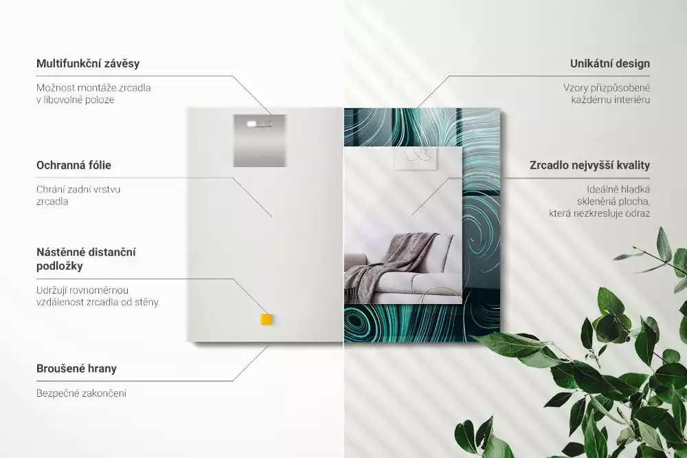 Rechthoekige spiegel met bedrukte lijst Abstracte lijnpatronen