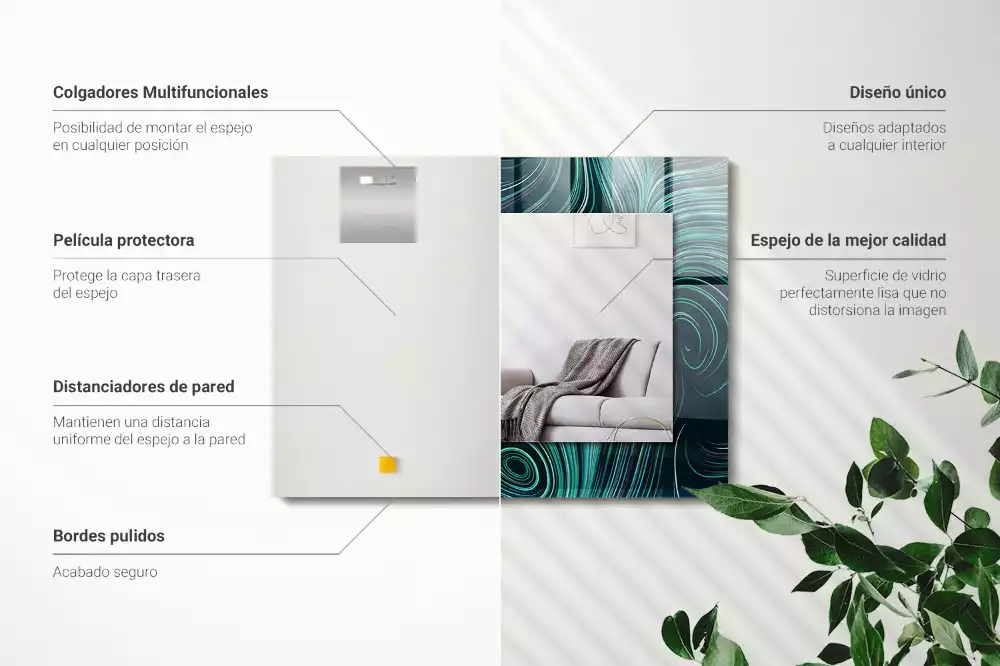 Rechthoekige spiegel met bedrukte lijst Abstracte lijnpatronen