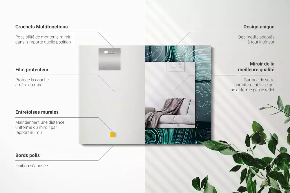 Rechthoekige spiegel met bedrukte lijst Abstracte lijnpatronen