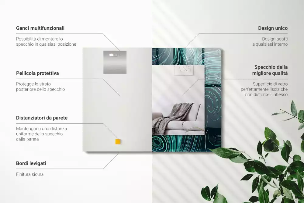 Rechthoekige spiegel met bedrukte lijst Abstracte lijnpatronen