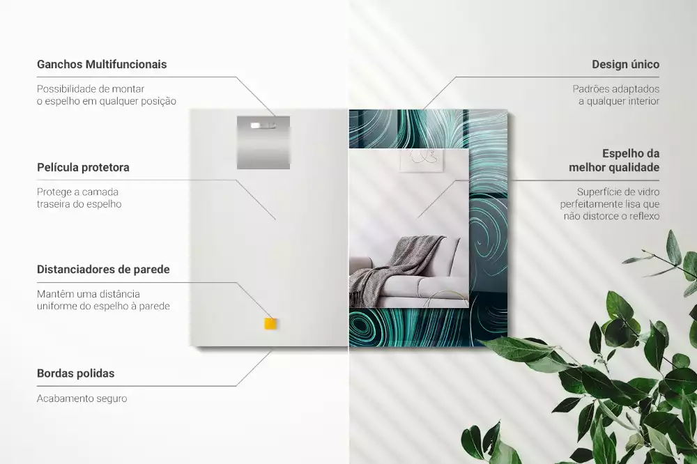 Rechthoekige spiegel met bedrukte lijst Abstracte lijnpatronen