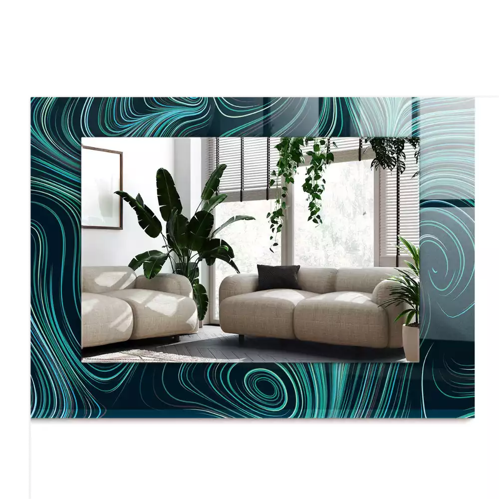 Rechthoekige spiegel met bedrukte lijst Abstracte lijnpatronen