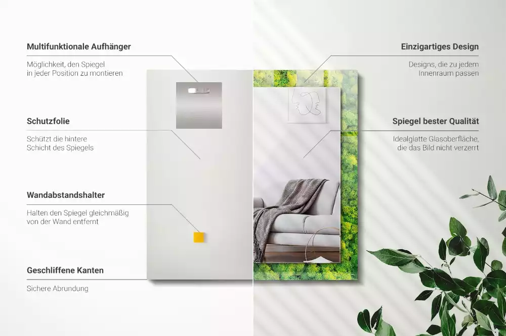 Rechthoekige spiegel met decoratie Groen mos