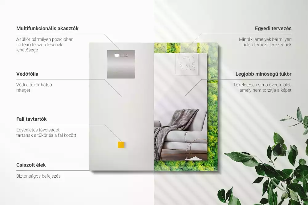 Rechthoekige spiegel met decoratie Groen mos