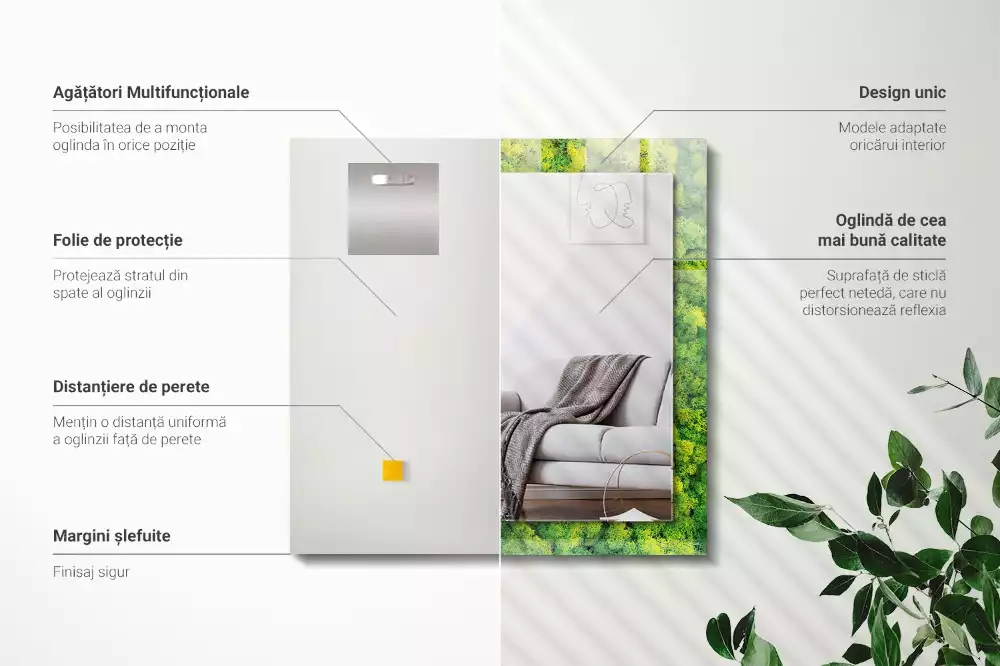 Rechthoekige spiegel met decoratie Groen mos