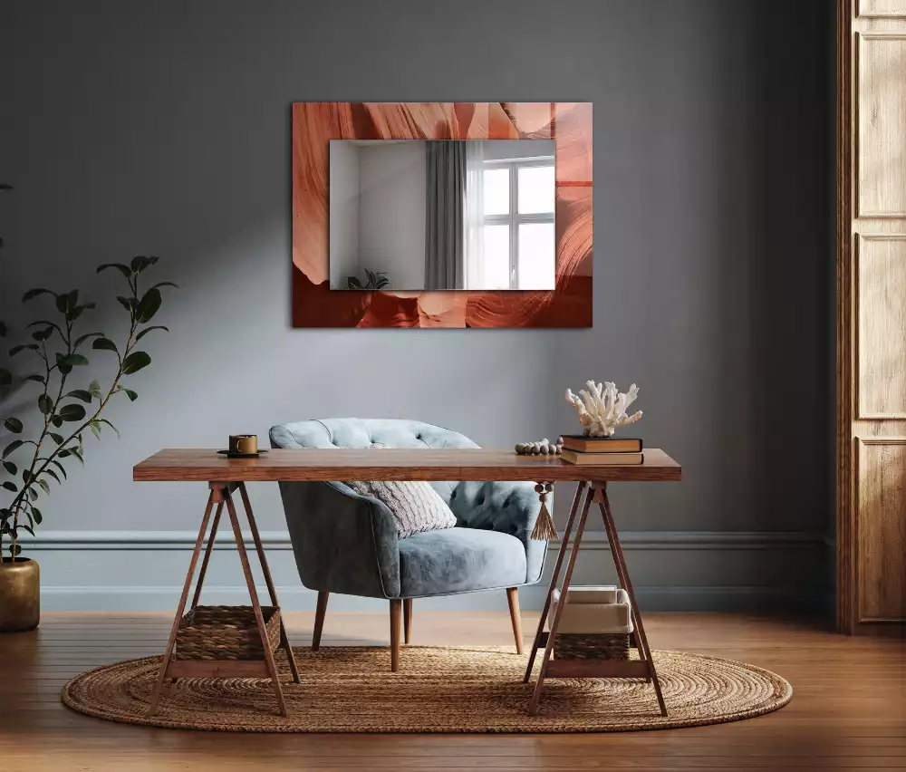 Rechthoekige spiegel lijst met print Woestijn Canyon Rotsen