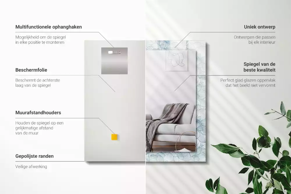 Bedrukte rechthoekige spiegel Bloemenpatroon blauw