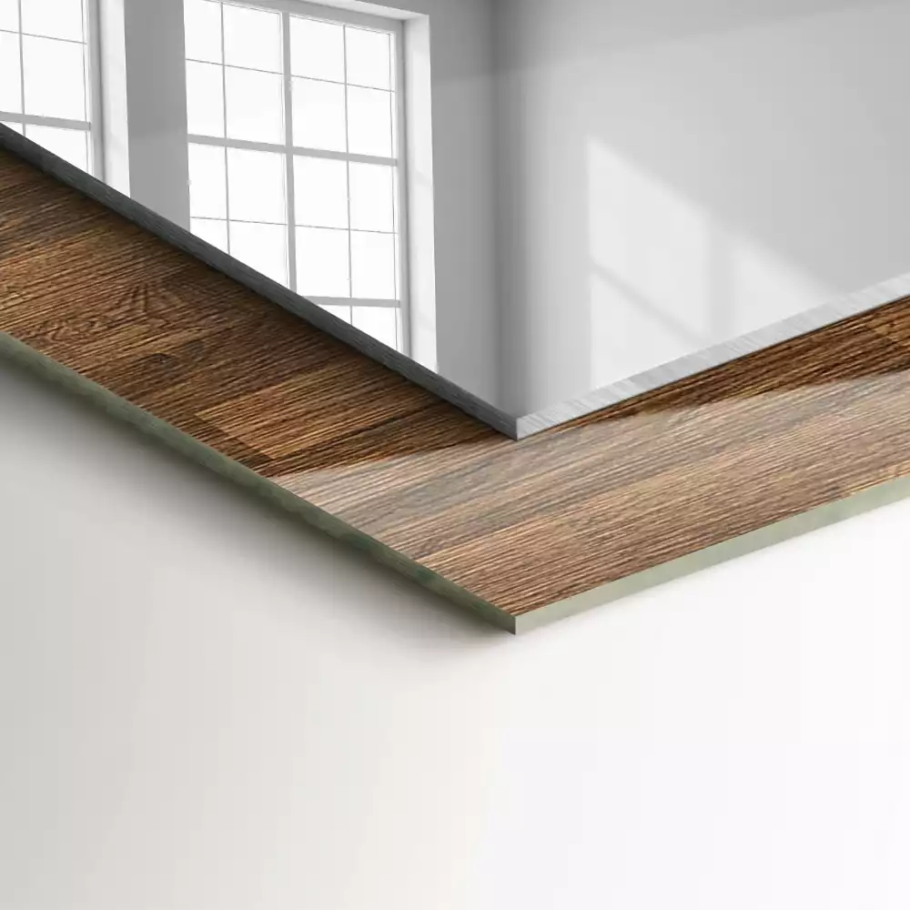 Rechthoekige spiegel met bedrukte lijst Houten panelen