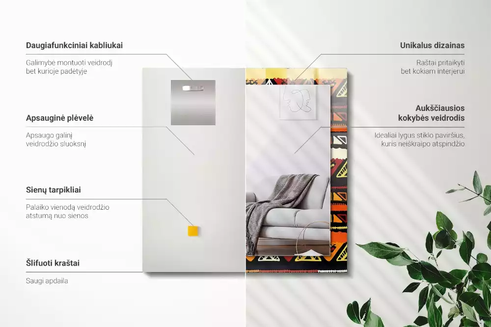 Rechthoekige spiegel met decoratie Kleurrijk etnisch patroon