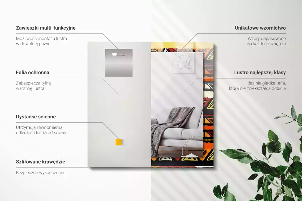 Rechthoekige spiegel met decoratie Kleurrijk etnisch patroon