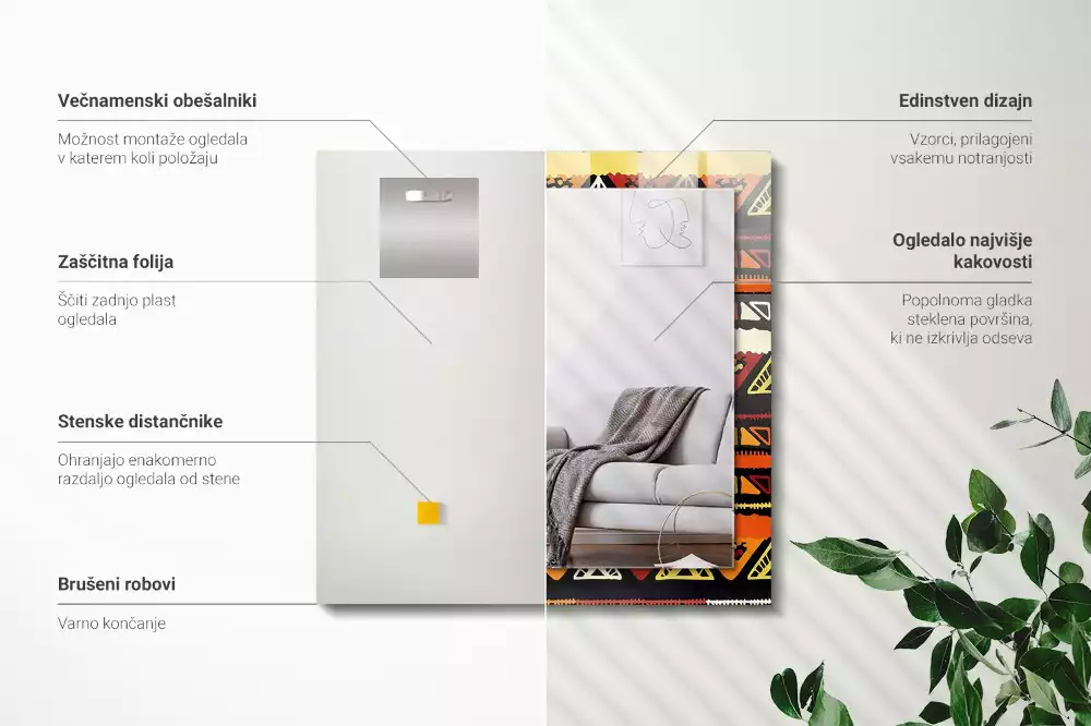 Rechthoekige spiegel met decoratie Kleurrijk etnisch patroon