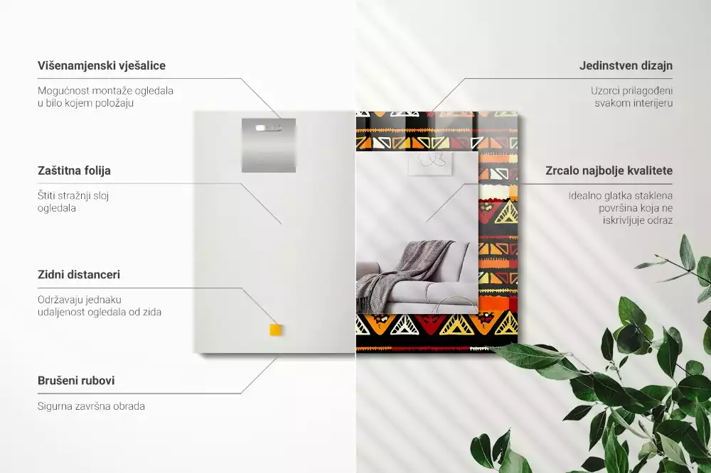 Rechthoekige spiegel met decoratie Kleurrijk etnisch patroon