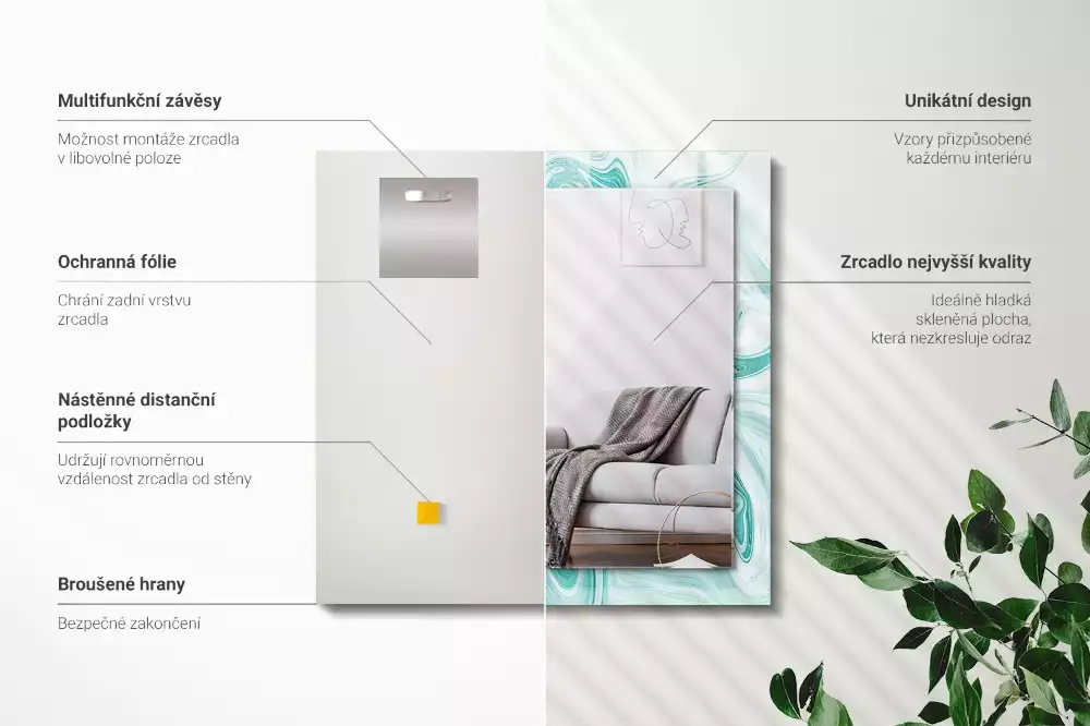 Rechthoekige spiegel lijst met print Abstract marmerpatroon