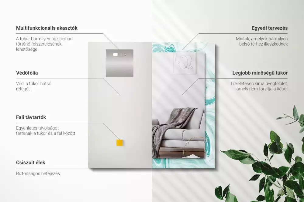 Rechthoekige spiegel lijst met print Abstract marmerpatroon