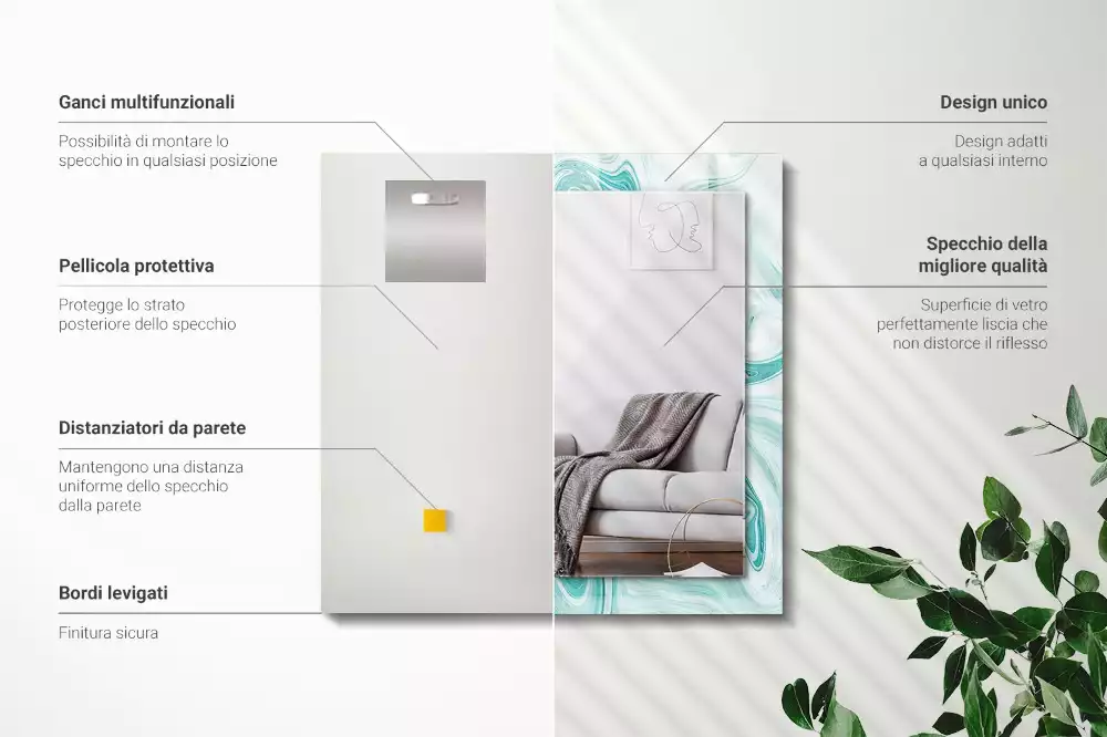 Rechthoekige spiegel lijst met print Abstract marmerpatroon