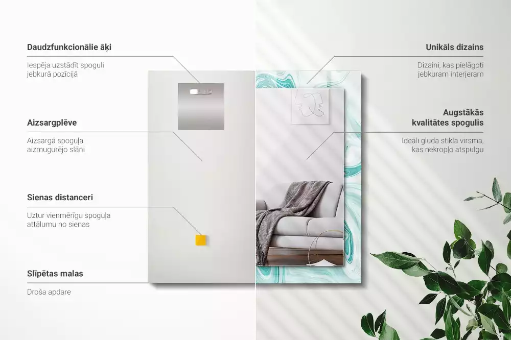 Rechthoekige spiegel lijst met print Abstract marmerpatroon