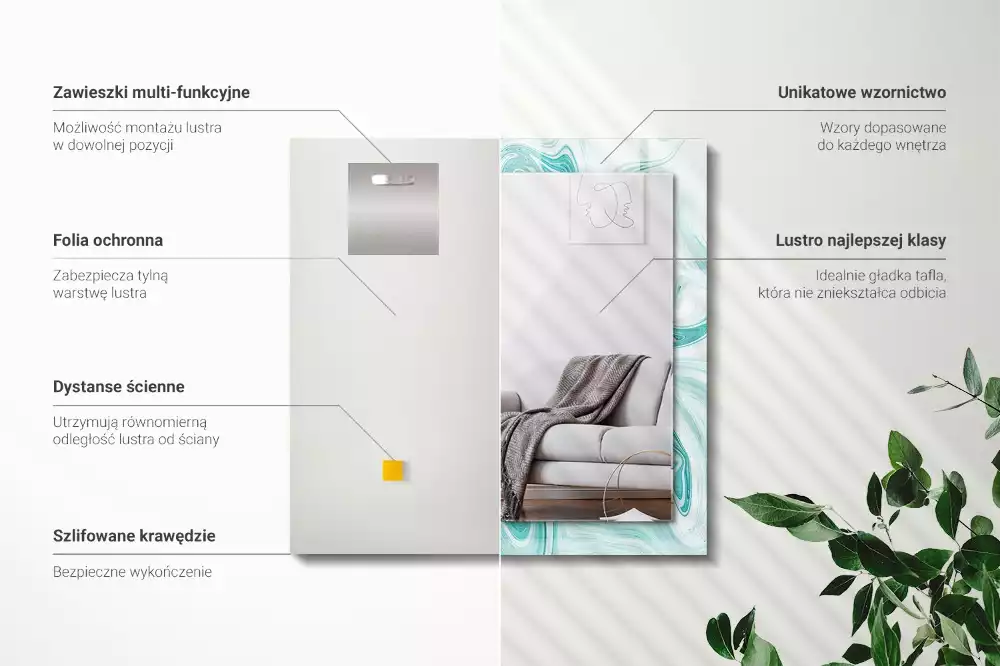 Rechthoekige spiegel lijst met print Abstract marmerpatroon