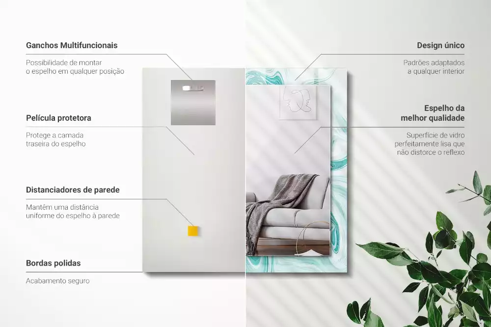 Rechthoekige spiegel lijst met print Abstract marmerpatroon