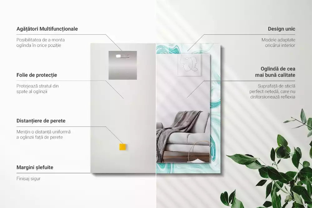 Rechthoekige spiegel lijst met print Abstract marmerpatroon