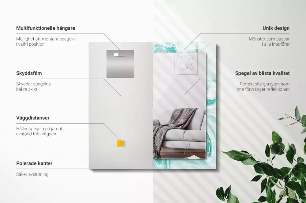 Rechthoekige spiegel lijst met print Abstract marmerpatroon