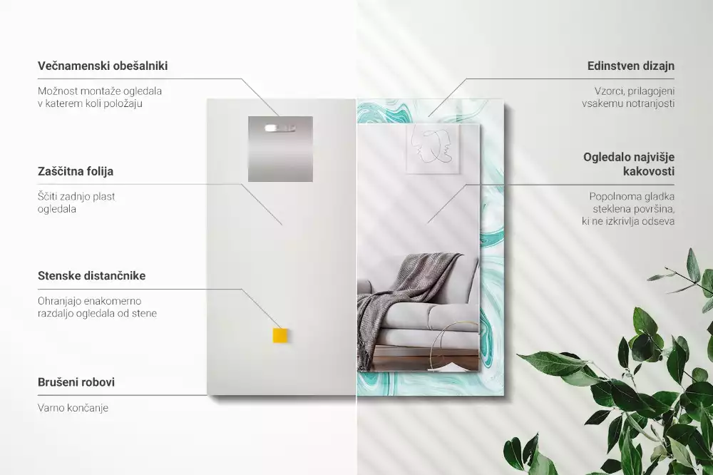 Rechthoekige spiegel lijst met print Abstract marmerpatroon