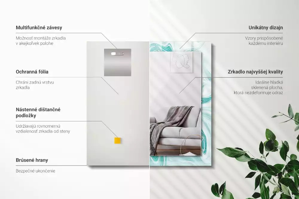 Rechthoekige spiegel lijst met print Abstract marmerpatroon