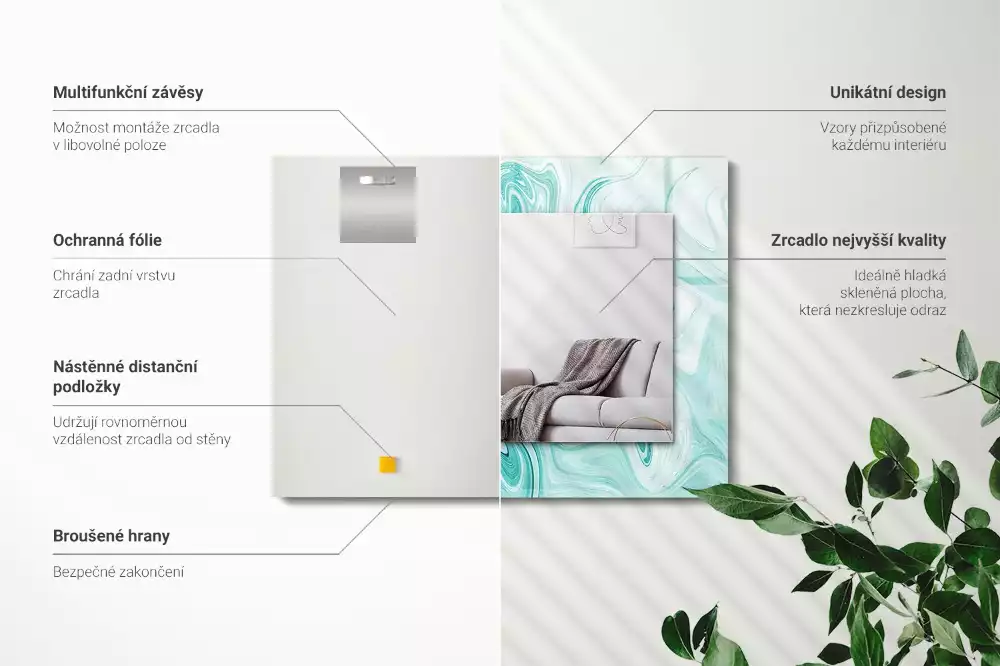 Rechthoekige spiegel lijst met print Abstract marmerpatroon