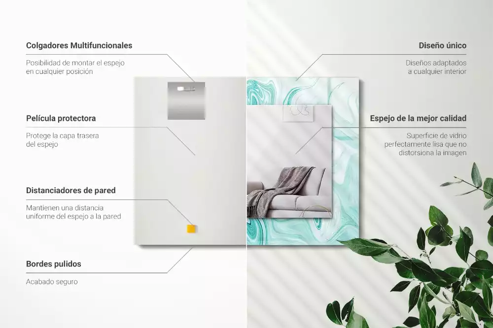 Rechthoekige spiegel lijst met print Abstract marmerpatroon