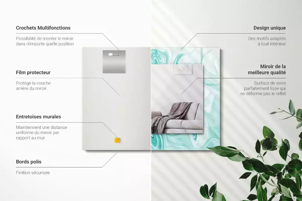 Rechthoekige spiegel lijst met print Abstract marmerpatroon