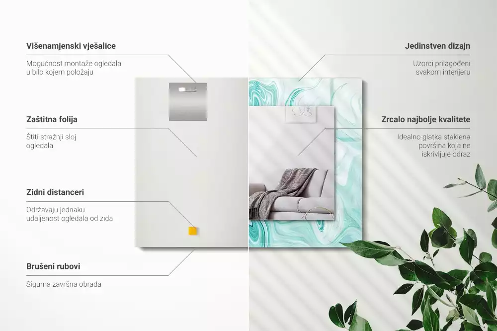 Rechthoekige spiegel lijst met print Abstract marmerpatroon