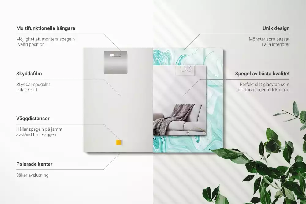 Rechthoekige spiegel lijst met print Abstract marmerpatroon