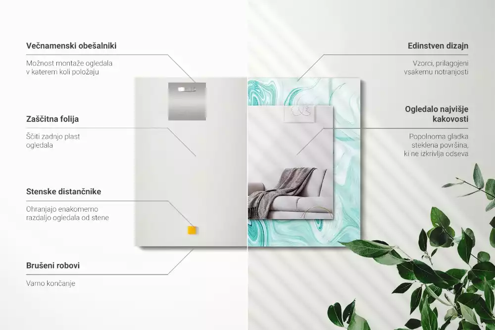 Rechthoekige spiegel lijst met print Abstract marmerpatroon