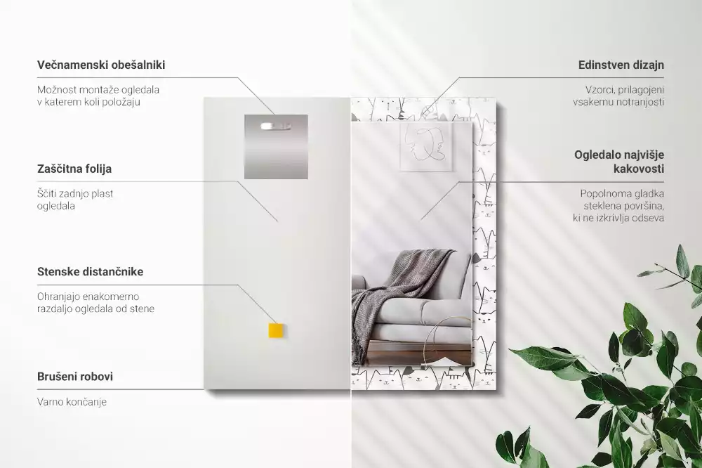 Bedrukte rechthoekige spiegel blije katten