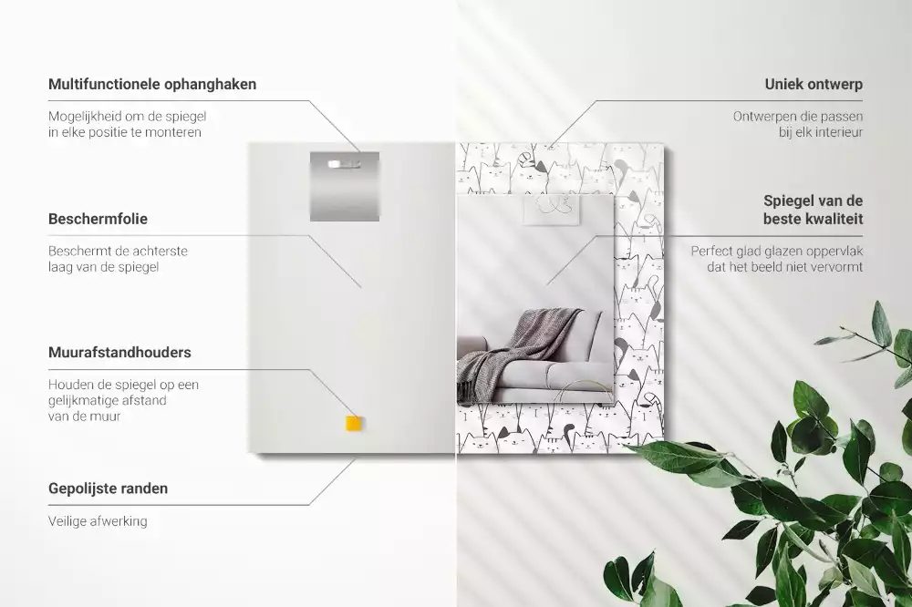 Bedrukte rechthoekige spiegel blije katten